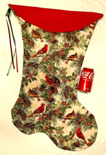 CARDINALS AND PINE CONES  & GOLD ACCENTS PRINT GIANT CHRISTMAS STOCKING, NEW USA