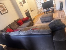 Sofa Bed Pull-Out 2-Seater Double Linen Blend Metal Frame Navy Blue