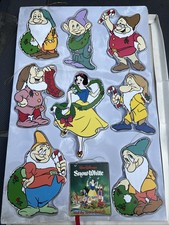 Vintage 1983 Snow White Seven Dwarfs Wood Ornaments Walt Disney Kurt Adler Tree