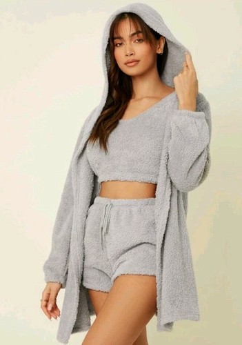 Fluffy loungewear set - grey, xs