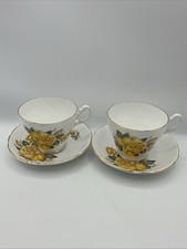 Royal Ascot English Bone China Teacup and Saucer Yellow Roses X2 (1N)