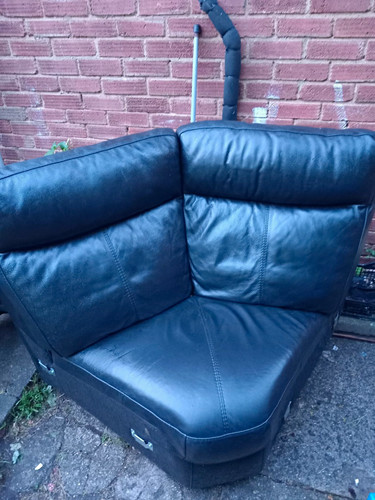 Black leather corner sofa - leather,