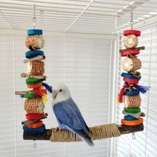 Bird Swing for Cage Parrot Perch Natural Wood Stand Bird Toy Parakeet Chew Toy