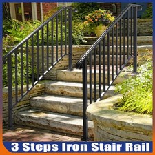 Wrought Iron Handrail Kit, 3 Steps Stair Rail Railing Outdoor Garden Porch Post