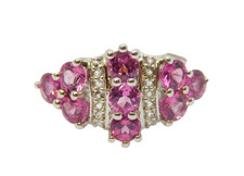 Sterling Silver Pink Topaz & White Sapphire Statement Ring Vintage c1970 Size N