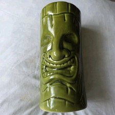 Vtg Tiki Mug Cup Vase Glazed Green Hawaiian Polynesian Vintage Barware  6.5" #2