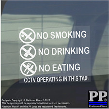 2 x Taxi Warning Stickers-No Smoking,Eating,Drinking-CCTV In Operation,Warning