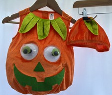 Kids Babies Pumpkin Costume Size 6-9 Mths Orange With Hat Fancy Dress Halloween 