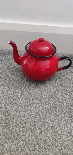 Red vintage enamel tea pot - vintage,