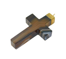 19th Century Large Gold & Banded Agate Cross Crucifix Pendant Antique c1860