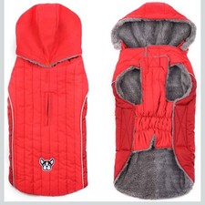 Waterproof Winter Dog Coat Fleece Lining Reflective Removable Hood XXXL Red 60cm