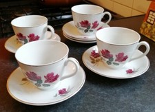 10 PIECE ALFRED MEAKIN GLO-WHITE ROSE TEA SET 4 CUPS 6 SAUCERS 