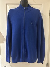 Gant Men’s Blue Winter Cardigan L Cotton Full Zip Excellent Condition (bc385)
