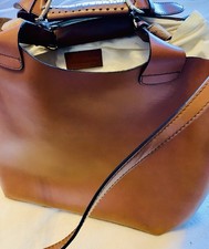 ZARA Distinctive Real Leather XL Tan Bucket Bag Cotton/Leather Zipped  Inner Bag