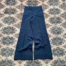Vintage 70s navy pinstripe pleated wide flared bell bottom 26" trousers mod