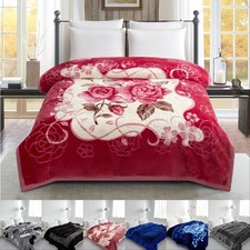 Heavy 2 Ply Blankets Reversible Warm Thick King Size Soft Thick Luxury Bed Throw