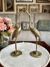 Vintage Pair Of Brass Figurines Stork Crane Heron Standing Birds 1970s Decor