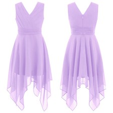 Flower Girls Pleated Chiffon High Low Dress Wedding Bridesmaid Party Prom Gown