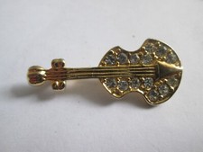 Vintage Crystal Gold Plated Violin Musical Instrument Brooch Pin