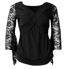 Ballroom Latin  Dance Blouse Tops Stage Dancewear Costumes - Black, L