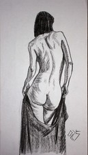 Original Female Charcoal on paper life Drawing nude Girl woman artwork realism