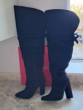 Thigh Length Black Heeled
