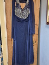 Goya London Blue Sequin Bodice Dress with Shoulder Wrap Size 30