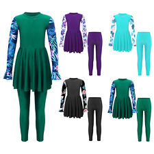 UK Girls Rash Guard Swimsuits UPF50+ Long Sleeve Swim Dress + Leggings Swimwear