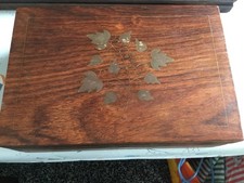 Wooden Tinket /Jewellery Box With Brass Inlay.