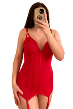 Ann Summers Red Lace Underwired Basque Suspender Cami UK Large D-E Cup
