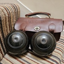 2 Tyrolite Size 2 Full Bias 3' Lawn bowls 1.32kg each ball inc leather case 1978