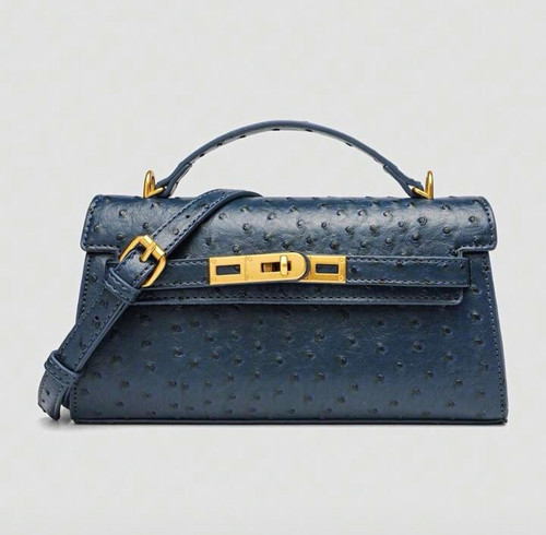 Blue leather ostrich - leather,