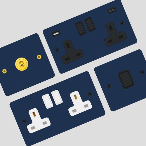 Flat blue sockets switches - flat,