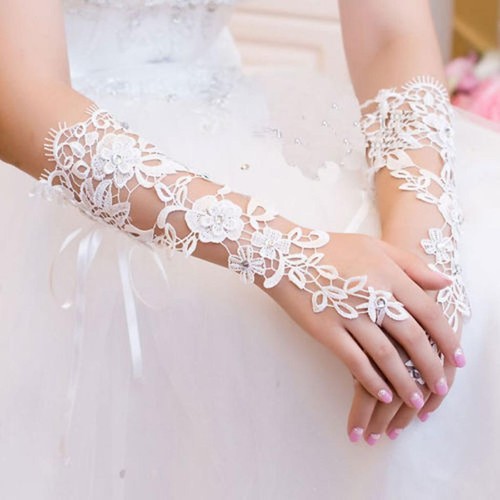 White lace fingerless - lace,