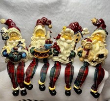 4 x Scottish Christmas Santa’s Sitting Over Shelf Tartan Figures / Ornaments