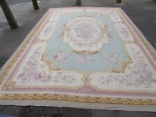 Fine Vintage Hand Made French Design Wool Aqua Blue Original Aubusson 438X300cm