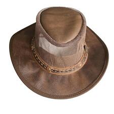 Hazy Blue Australian Leather Vented Mesh Brown Fedora Cowboy Hat Breathable
