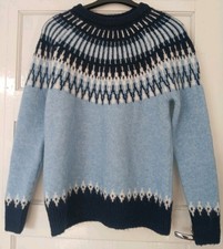 Nordic Icelandic Scandi Yoke Fairisle Jumper Blue Sz XS