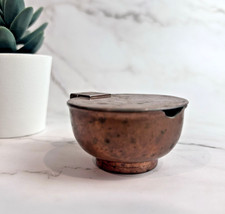 Antique Copper Brass Pocket Travel Cup Case w/ Hinged Lid Engraved Top