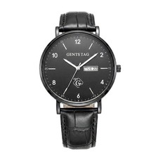 Day date leather strap watch