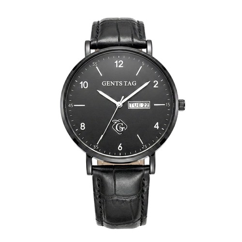 Day date leather strap watch