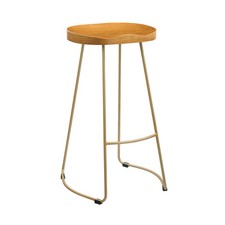 Bailey Pine Wood Bar Stool - Industrial Chic with Gold Metal Legs & Solid Seat