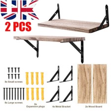 2x Wooden Floating Shelves Wall Mounted Display Storage Hold Rustic Industrial