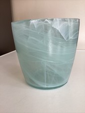 Glass Orchid Pot, Plant Pot,  Planter Vase Aqua Swirl VIntage MCM