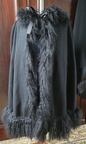Antik batik black wool cape - batik,