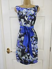 Eliza J Size 16 Womens Black Blue Floral Print Party Occasion Evening Dress Belt