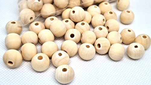 Natural wood round 12mm beads - natural,
