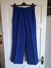 ZARA Cobalt Blue Straight/Wide Leg Boucle Trousers Size XS