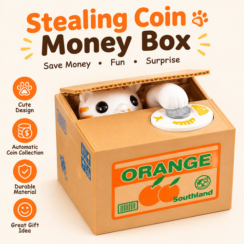 Stealing coin piggy bank cat - stealing,