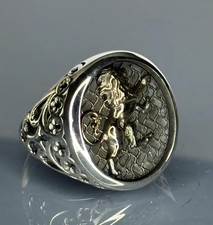 Handcrafted Sterling Silver Lion Ring: Medieval Style Men's Jewelry